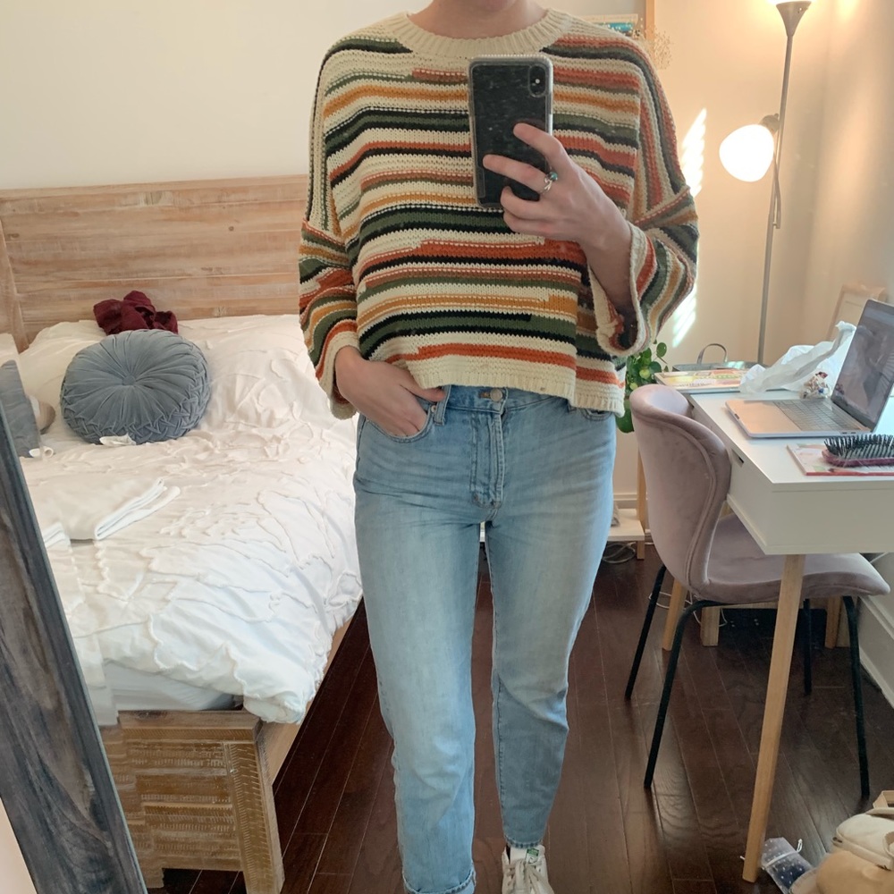 Thrifted, knitted, wide-sleeve sweater.